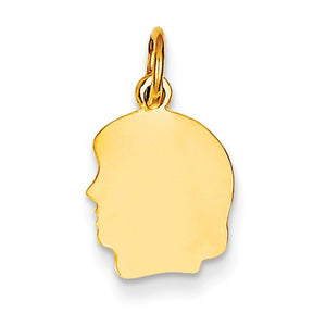 14k Yellow Gold 10mm Girl Head Silhouette Disc Pendant Charm Engraved Personalized - BringJoyCollection