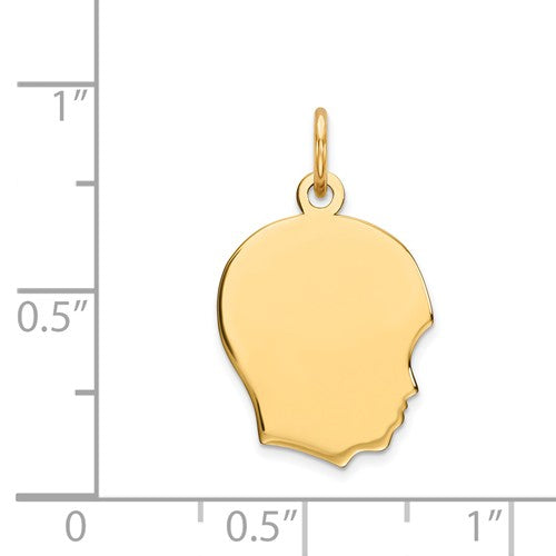 14k yellow gold 13mm boy head facing right disc pendant charm engraved personalized