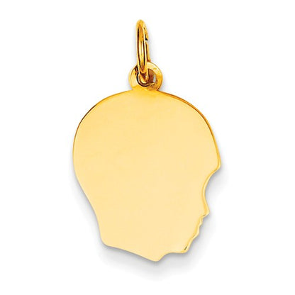 14k yellow gold 13mm boy head facing right disc pendant charm engraved personalized