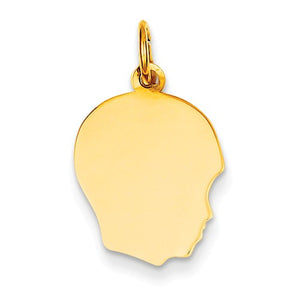 14k Yellow Gold 13mm Boy Head Facing Right Disc Pendant Charm Engraved Personalized - BringJoyCollection