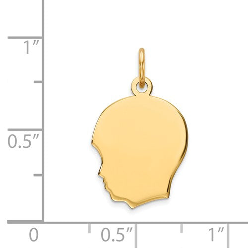 14k yellow gold 13mm boy head silhouette disc pendant charm engraved personalized