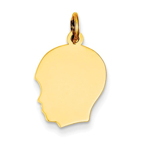 14k yellow gold 13mm boy head silhouette disc pendant charm engraved personalized