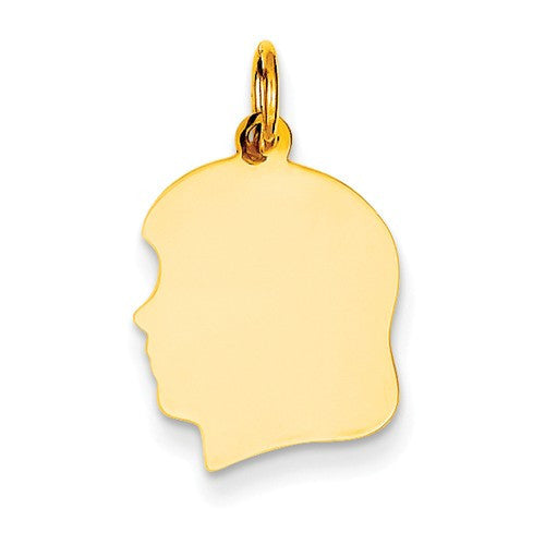 14k Yellow Gold 12mm Girl Head Silhouette Disc Pendant Charm Engraved Personalized - BringJoyCollection