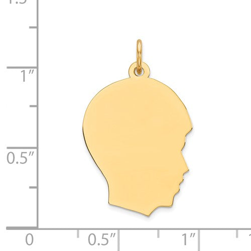 14k yellow gold 17mm boy head facing right disc pendant charm engraved personalized