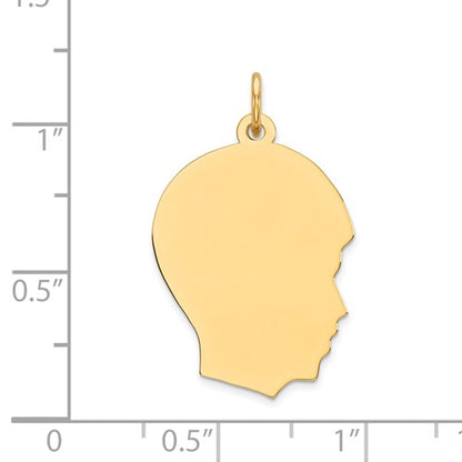14k yellow gold 17mm boy head facing right disc pendant charm engraved personalized