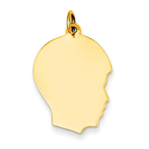 14k Yellow Gold 17mm Boy Head Facing Right Disc Pendant Charm Engraved Personalized - BringJoyCollection