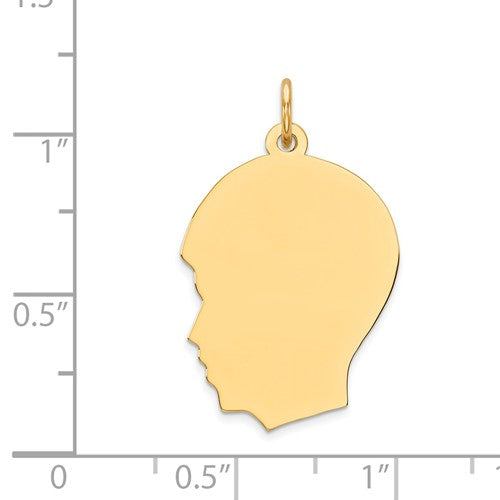 14k yellow gold 17mm boy head silhouette disc pendant charm engraved personalized