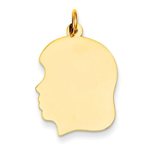 14k yellow gold 17mm girl head silhouette disc pendant charm engraved personalized