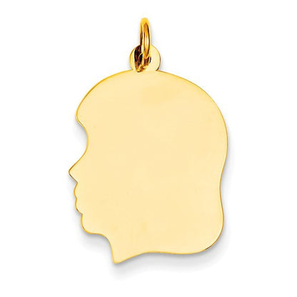 14k yellow gold 17mm girl head silhouette disc pendant charm engraved personalized