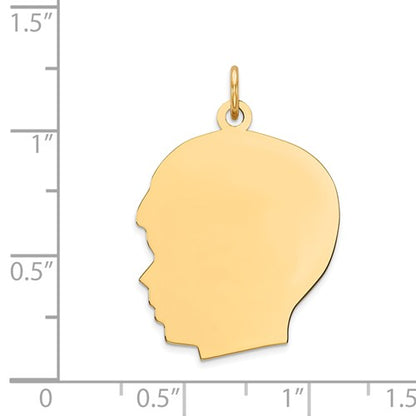 14k yellow gold 20mm boy head silhouette disc pendant charm engraved personalized