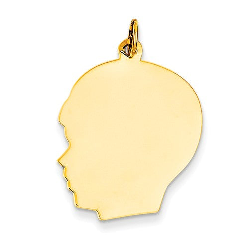 14k Yellow Gold 20mm Boy Head Silhouette Disc Pendant Charm Engraved Personalized - BringJoyCollection