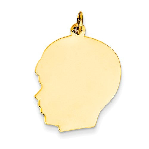 14k yellow gold 20mm boy head silhouette disc pendant charm engraved personalized
