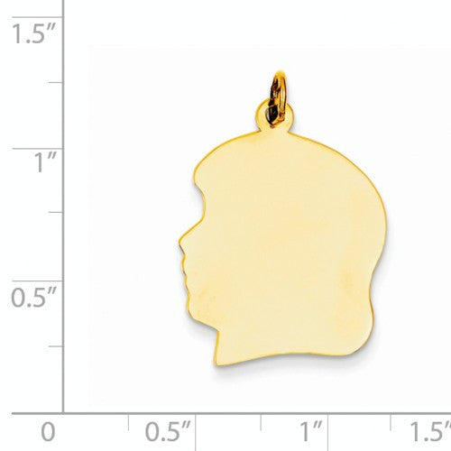 14k Yellow Gold 20mm Girl Head Silhouette Disc Pendant Charm Engraved Personalized - BringJoyCollection