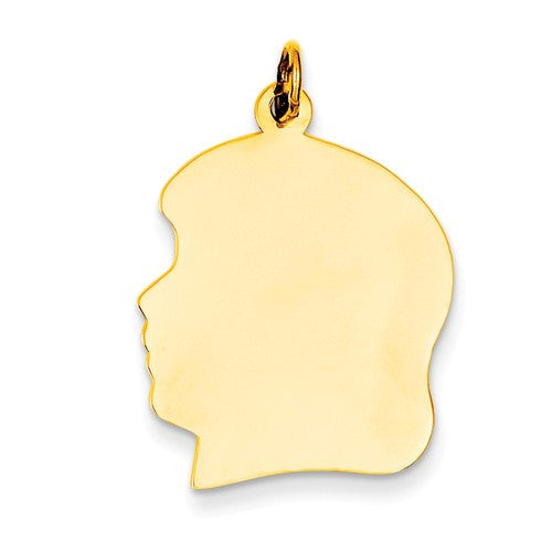 14k Yellow Gold 20mm Girl Head Silhouette Disc Pendant Charm Engraved Personalized - BringJoyCollection
