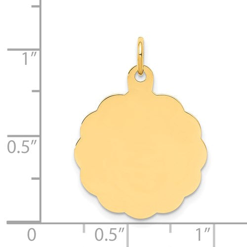 14k yellow gold 19mm scalloped disc pendant charm personalized engraved monogram