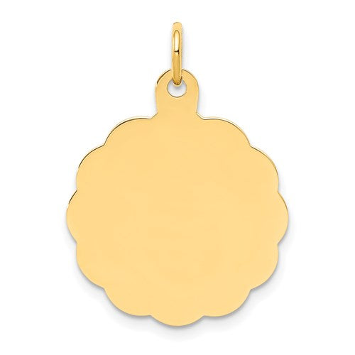 14k yellow gold 19mm scalloped disc pendant charm personalized engraved monogram