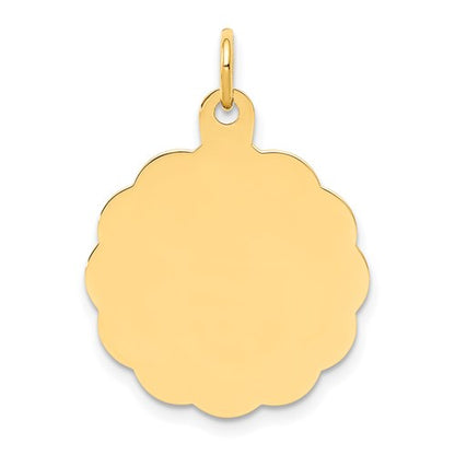 14k yellow gold 19mm scalloped disc pendant charm personalized engraved monogram