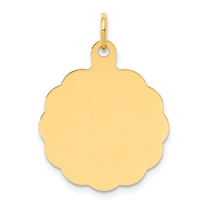 14K Yellow Gold 19mm Scalloped Disc Pendant Charm Personalized Engraved Monogram