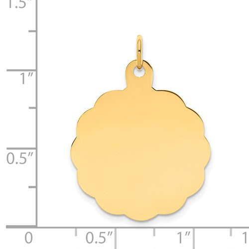 14k yellow gold 23mm scalloped disc pendant charm personalized engraved monogram