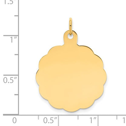 14k yellow gold 23mm scalloped disc pendant charm personalized engraved monogram
