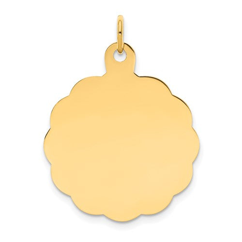 14K Yellow Gold 23mm Scalloped Disc Pendant Charm Personalized Engraved Monogram