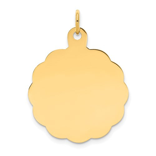 14k yellow gold 23mm scalloped disc pendant charm personalized engraved monogram