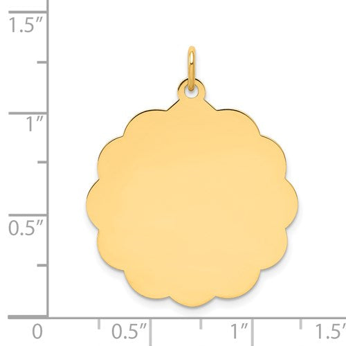 14K Yellow Gold 26mm Scalloped Disc Pendant Charm Personalized Engraved Monogram