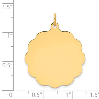 14k yellow gold 26mm scalloped disc pendant charm personalized engraved monogram