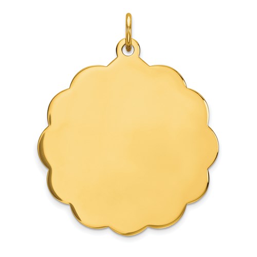 14k yellow gold 26mm scalloped disc pendant charm personalized engraved monogram