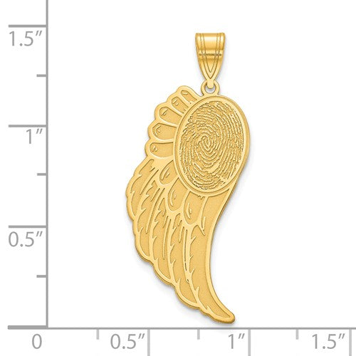 14k 10k Gold Sterling Silver Fingerprint Angel Wing Personalized Pendant Charm