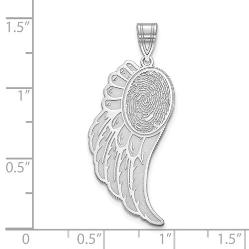 14k 10k Gold Sterling Silver Fingerprint Angel Wing Personalized Pendant Charm