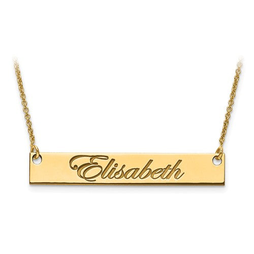 14k 10k Gold Sterling Silver Medium Name Bar Nameplate Necklace Personalized - BringJoyCollection
