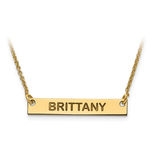 14k 10k Gold Sterling Silver Small Block Name Bar Nameplate Necklace Personalized - BringJoyCollection