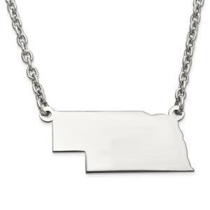 14K Gold or Sterling Silver Nebraska NE State Name Necklace Personalized Monogram - BringJoyCollection