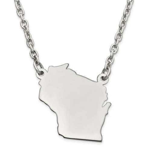 14K Gold or Sterling Silver Wisconsin WI State Name Necklace Personalized Monogram - BringJoyCollection