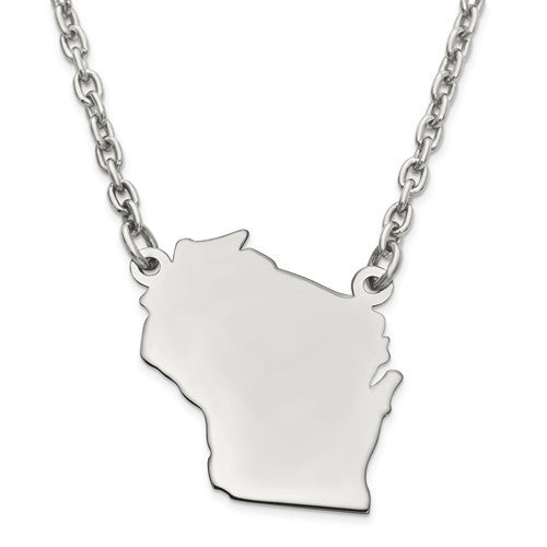 14k gold or sterling silver wisconsin wi state name necklace personalized monogram