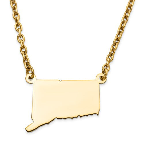 14k gold or sterling silver connecticut ct state necklace personalized monogram