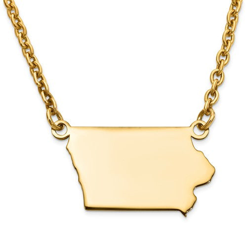14K Gold or Sterling Silver Iowa IA State Name Necklace Personalized Monogram - BringJoyCollection