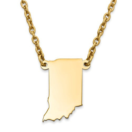 14K Gold or Sterling Silver Indiana IN State Name Necklace Personalized Monogram - BringJoyCollection