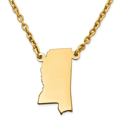 14k gold or sterling silver mississippi ms state name necklace personalized monogram