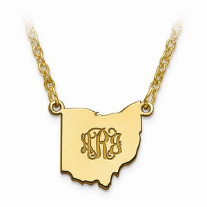 14K Gold or Sterling Silver Indiana IN State Name Necklace Personalized Monogram - BringJoyCollection