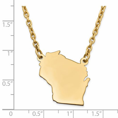 14k gold or sterling silver wisconsin wi state name necklace personalized monogram