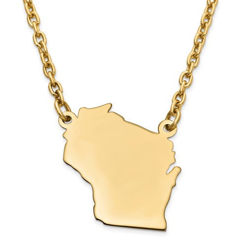 14k gold or sterling silver wisconsin wi state name necklace personalized monogram