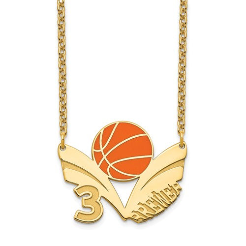 14k 10k gold sterling silver basketball personalized name number necklace