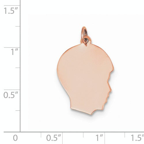 14k rose gold 17mm boy head facing right disc pendant charm engraved personalized