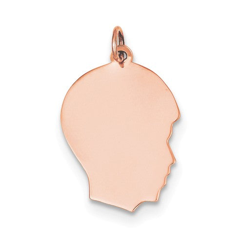 14k rose gold 17mm boy head facing right disc pendant charm engraved personalized