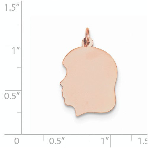 14k rose gold 17mm girl head silhouette disc pendant charm engraved personalized