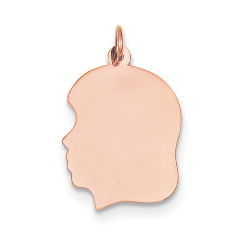 14k Rose Gold 17mm Girl Head Silhouette Disc Pendant Charm Engraved Personalized - BringJoyCollection