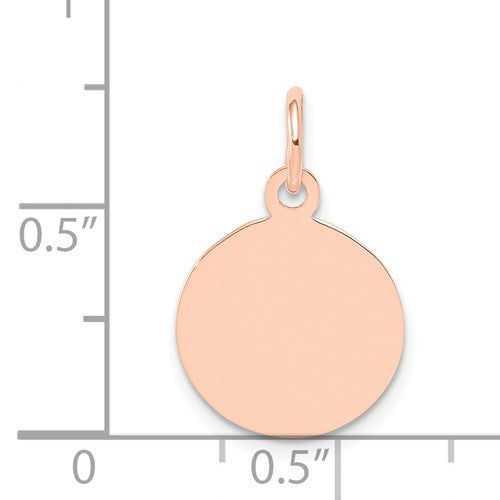 14k Rose Gold 12mm Round Circle Disc Pendant Charm Personalized Monogram Engraved