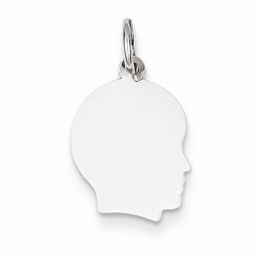 14k white gold 11mm boy head facing right disc pendant charm engraved personalized